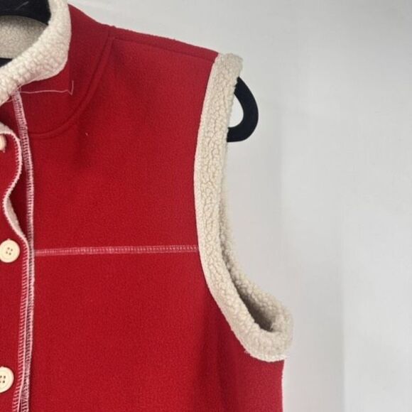 Vintage Y2K Gap Womens Faux Shearling Red Fleece Vest Large Layering Button Down - Picture 4 of 9